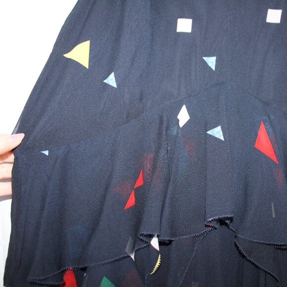 Joie NWT 100% Silk Navy Colorful Layered Cocktail Midi Dress Sheer Ruffles 8 M - Picture 5 of 13